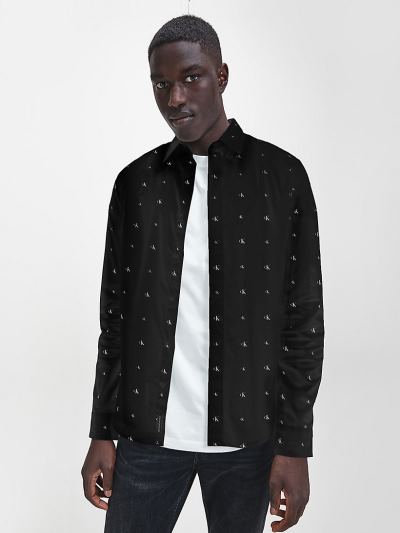Calvin Klein Ruhák HU188153 | Calvin Klein Organic Cotton All-Over Logo Férfi Ing Fehér